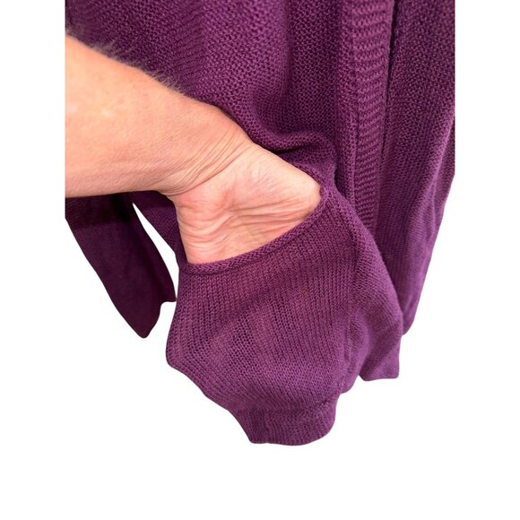J. Jill Linen Purple Plum Burgundy Open Front Long Cardigan Sweater Lightweight - Picture 9 of 9